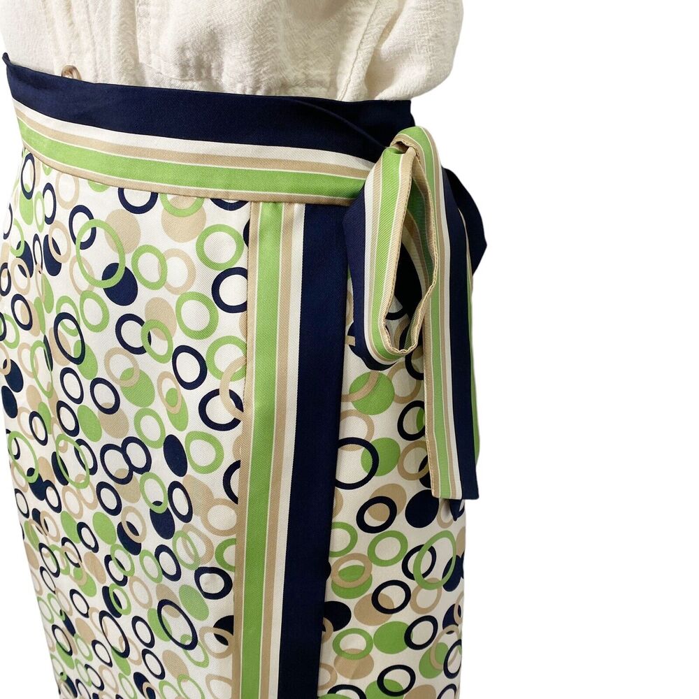 Talbots Skirt Women Size 8 Silk Lined Blue/Green/Beige Y2K Wrap Abstract Pattern - Picture 5 of 12